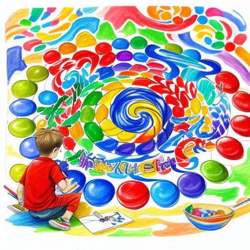 Boy's Vibrant Gouache Drawing in Candyland Wonderland
