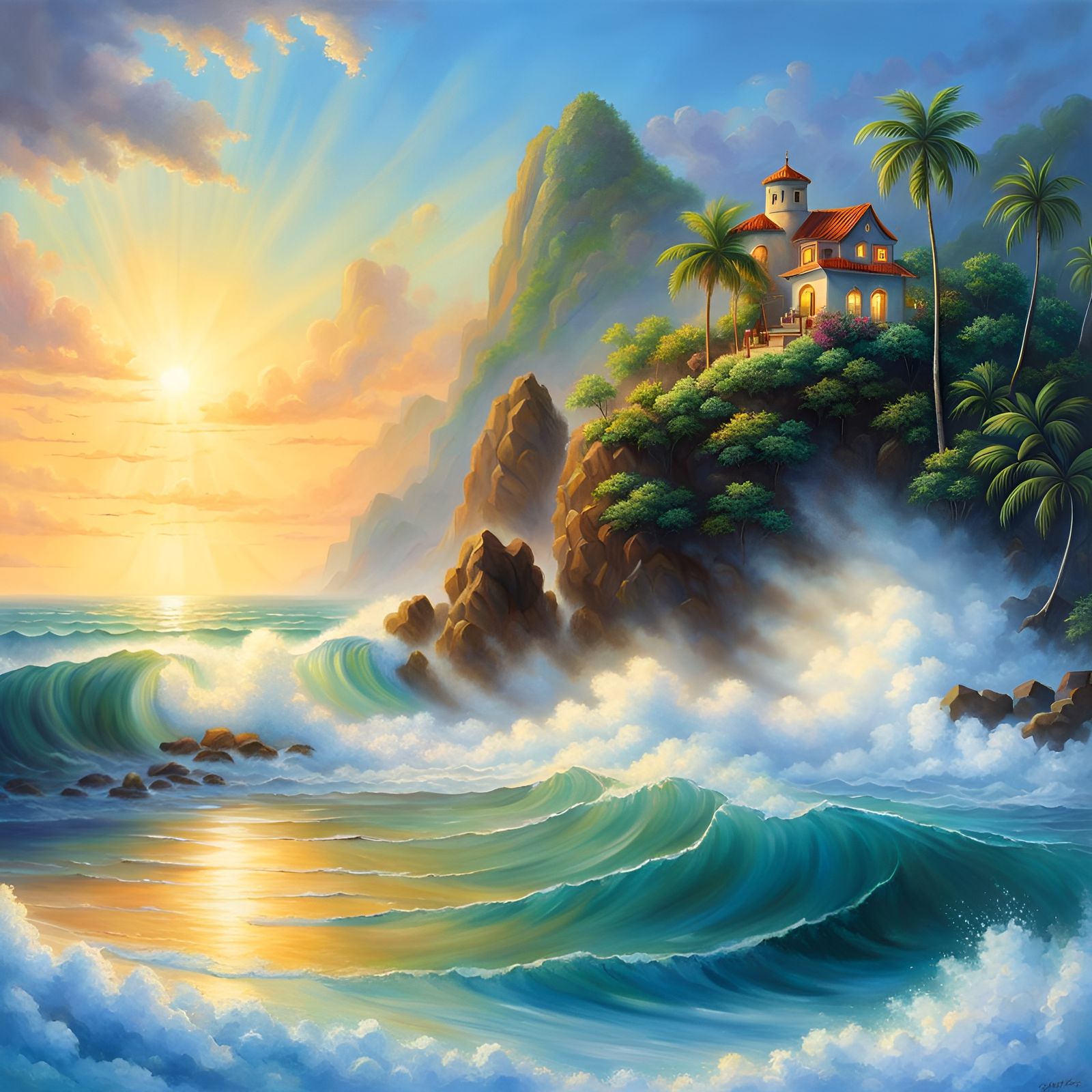 Romantic Beach Scene in Ethereal Fantasy Style