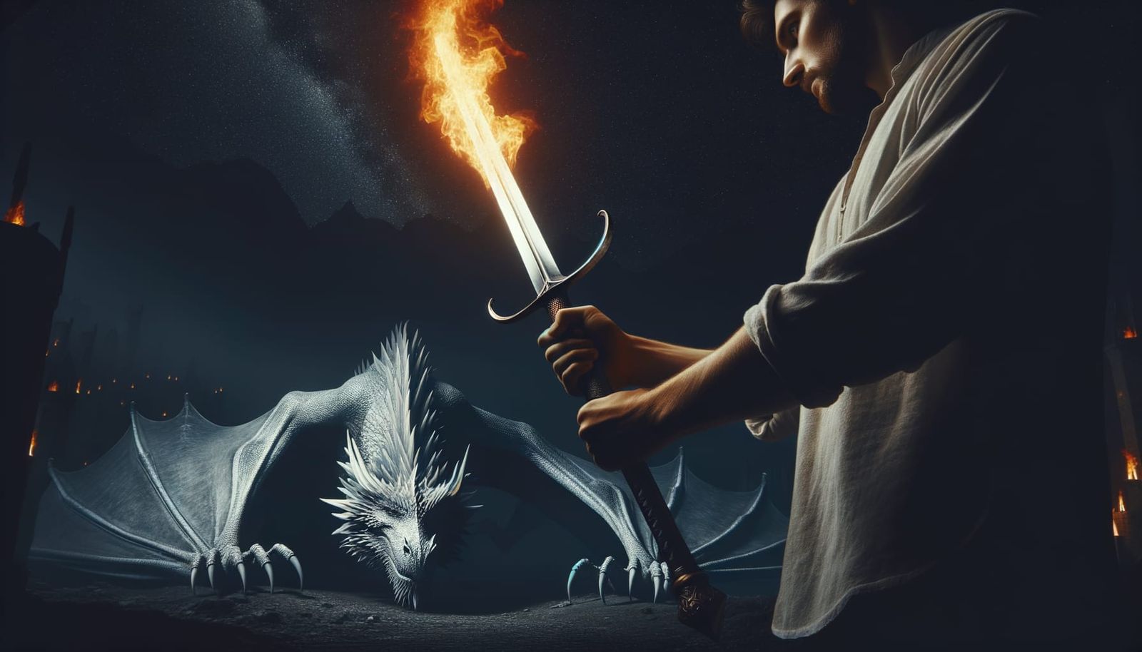 Man with Flaming Sword and Sleeping Dragon