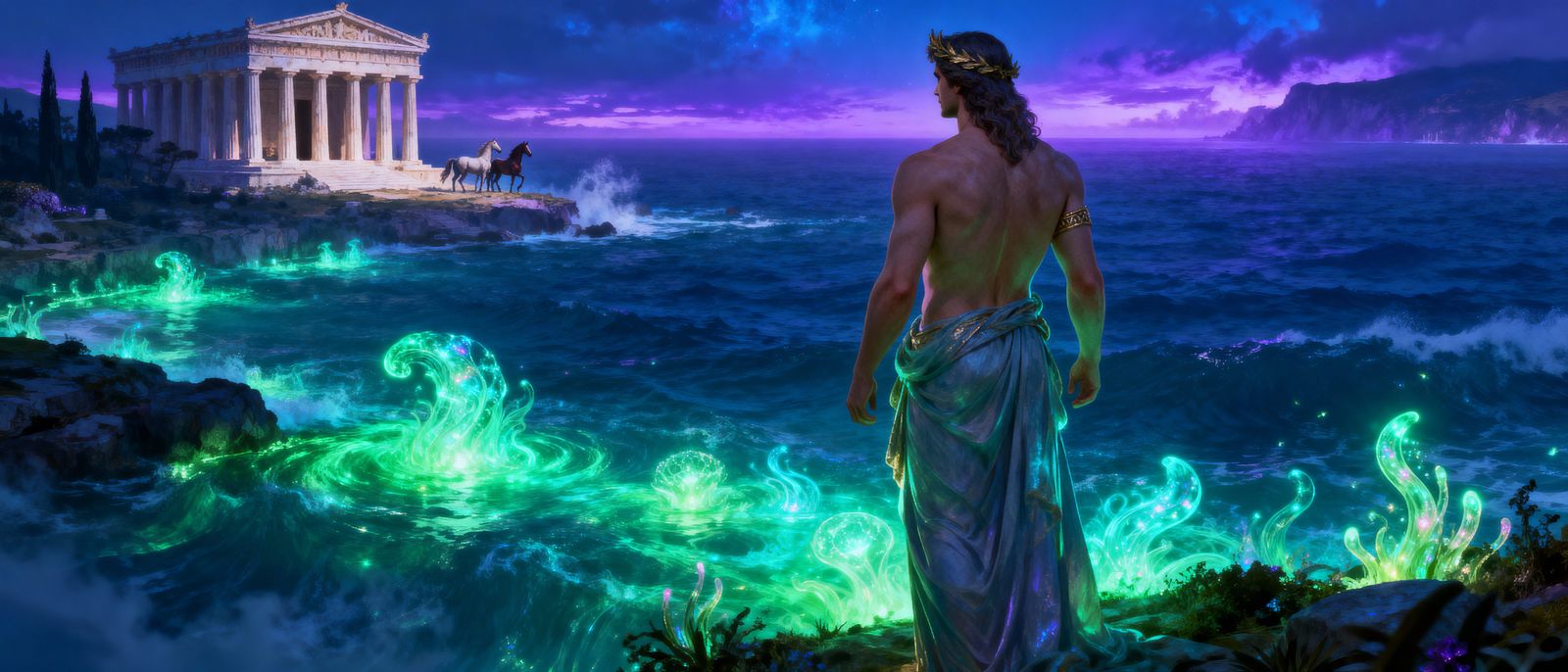 Mythological Greek Figure Overlooking Seascape