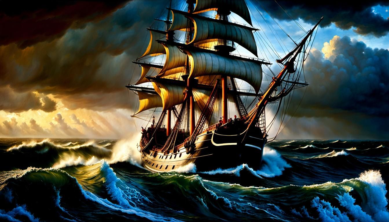 VOC Ship Battling Stormy Seas: Dutch Golden Age