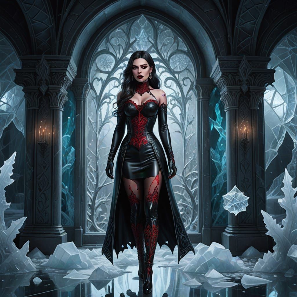 Gothic Fantasy Woman in Icy Castle Hall Digital Painting