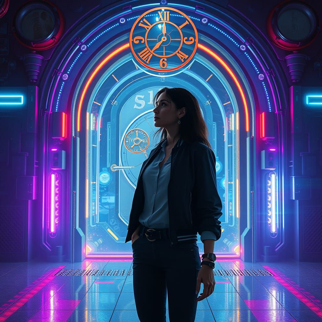 Woman's Time Travel Through Ethereal Door