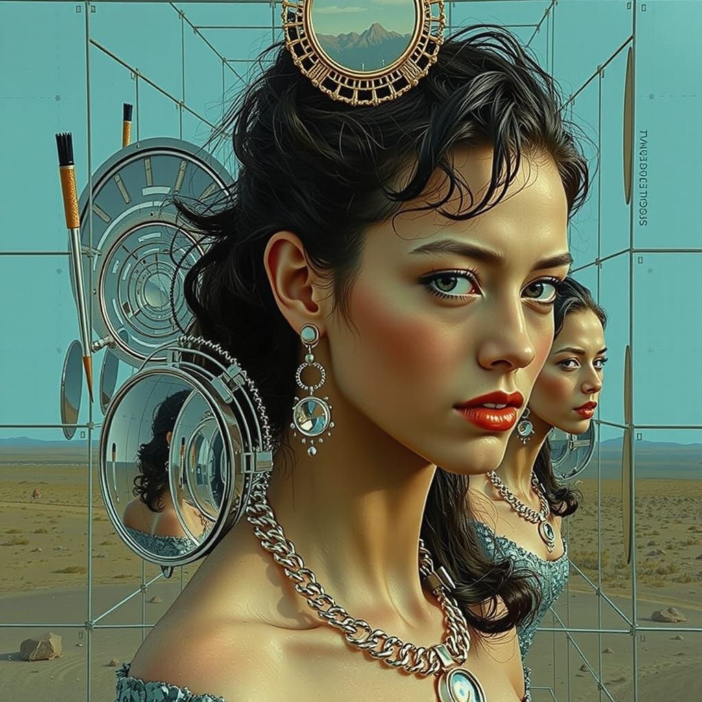 Mysterious Figure in Infinite Mirrors: Hyperrealistic Futuri...