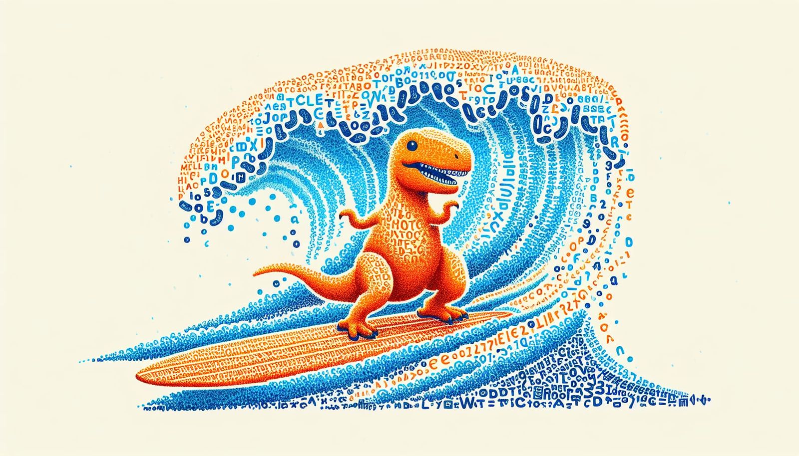 T-Rex Surfing the Internet: Whimsical Typographic Poster