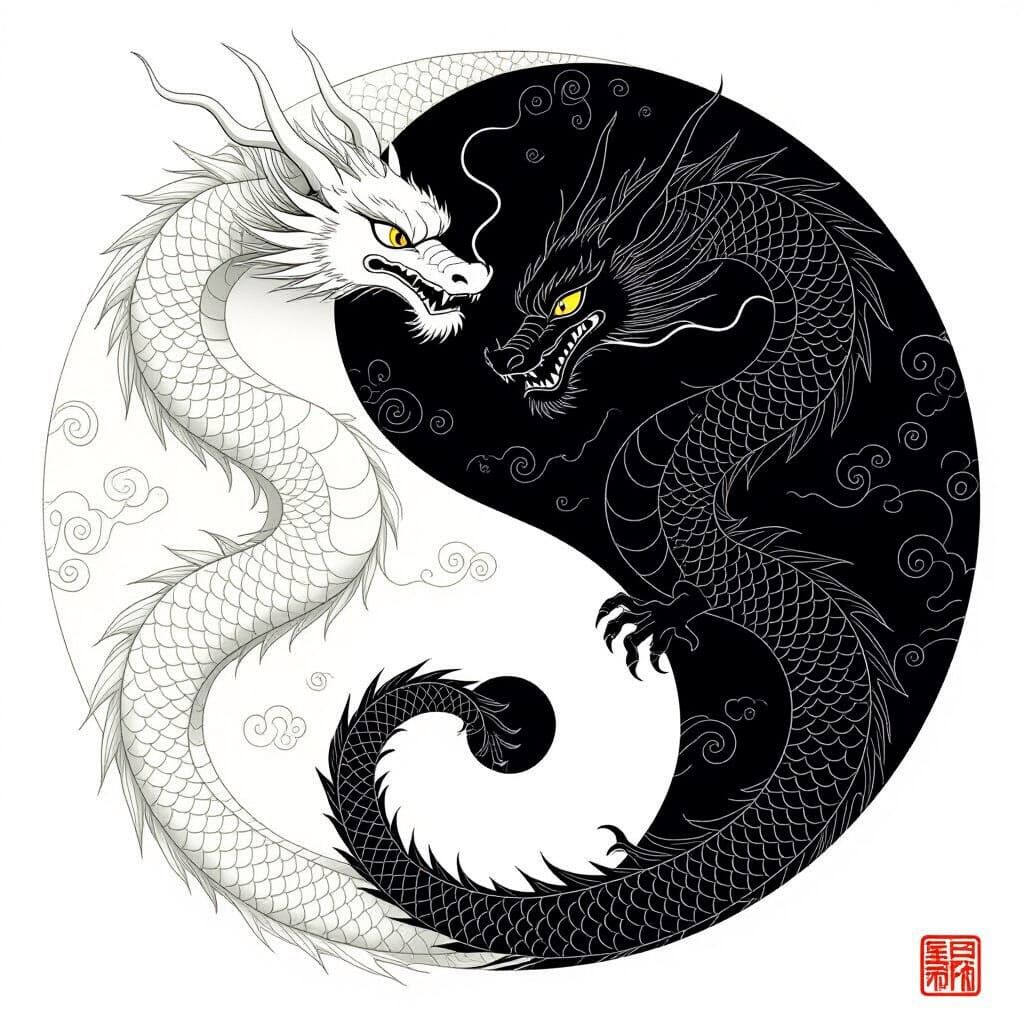 Yin Yang Dragons in Anime Style