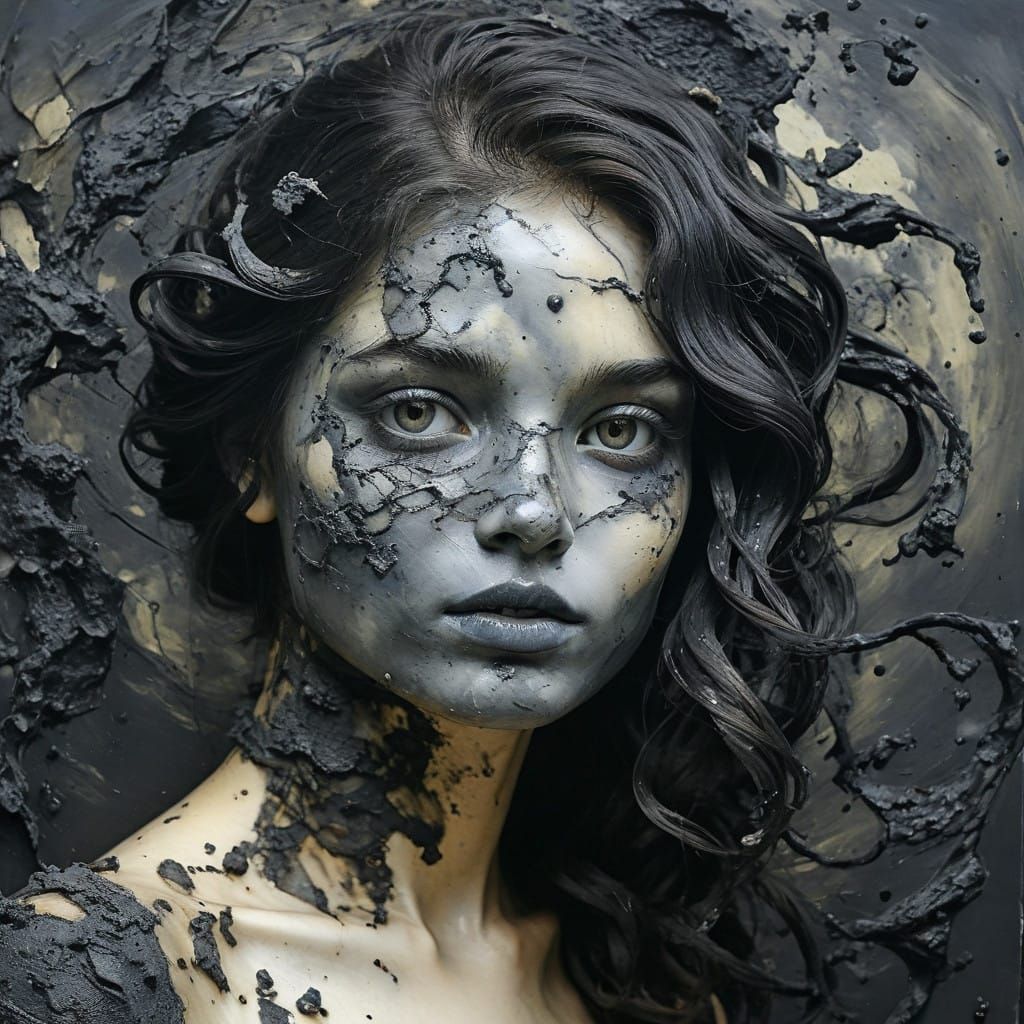 Vibrant Charcoal and Wax Masterpiece in Impasto Style