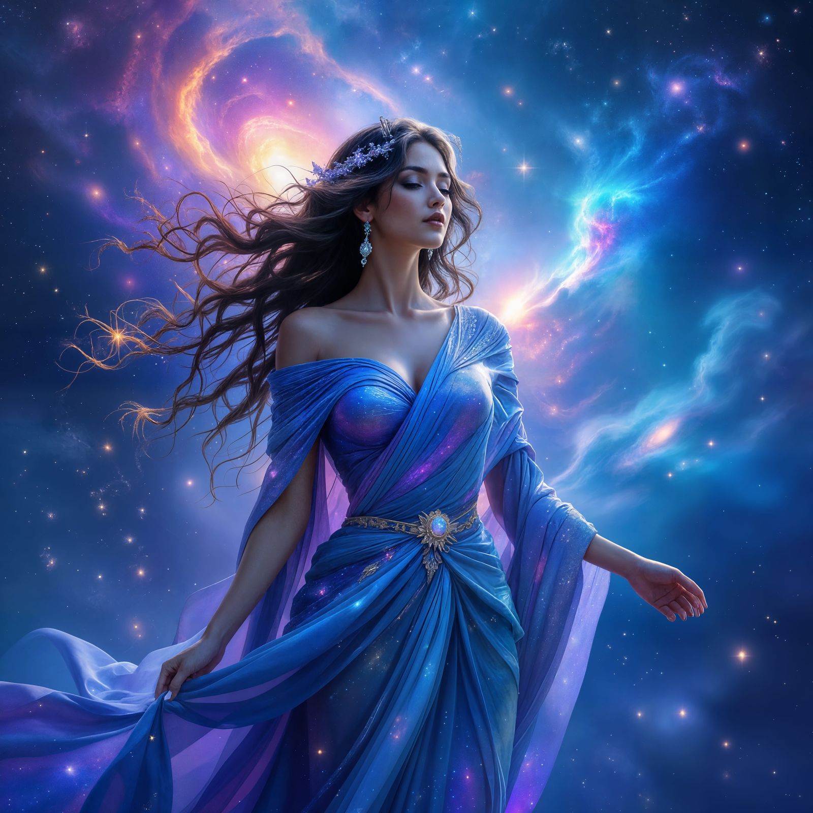 Celestial Goddess Amidst Cosmic Expanse