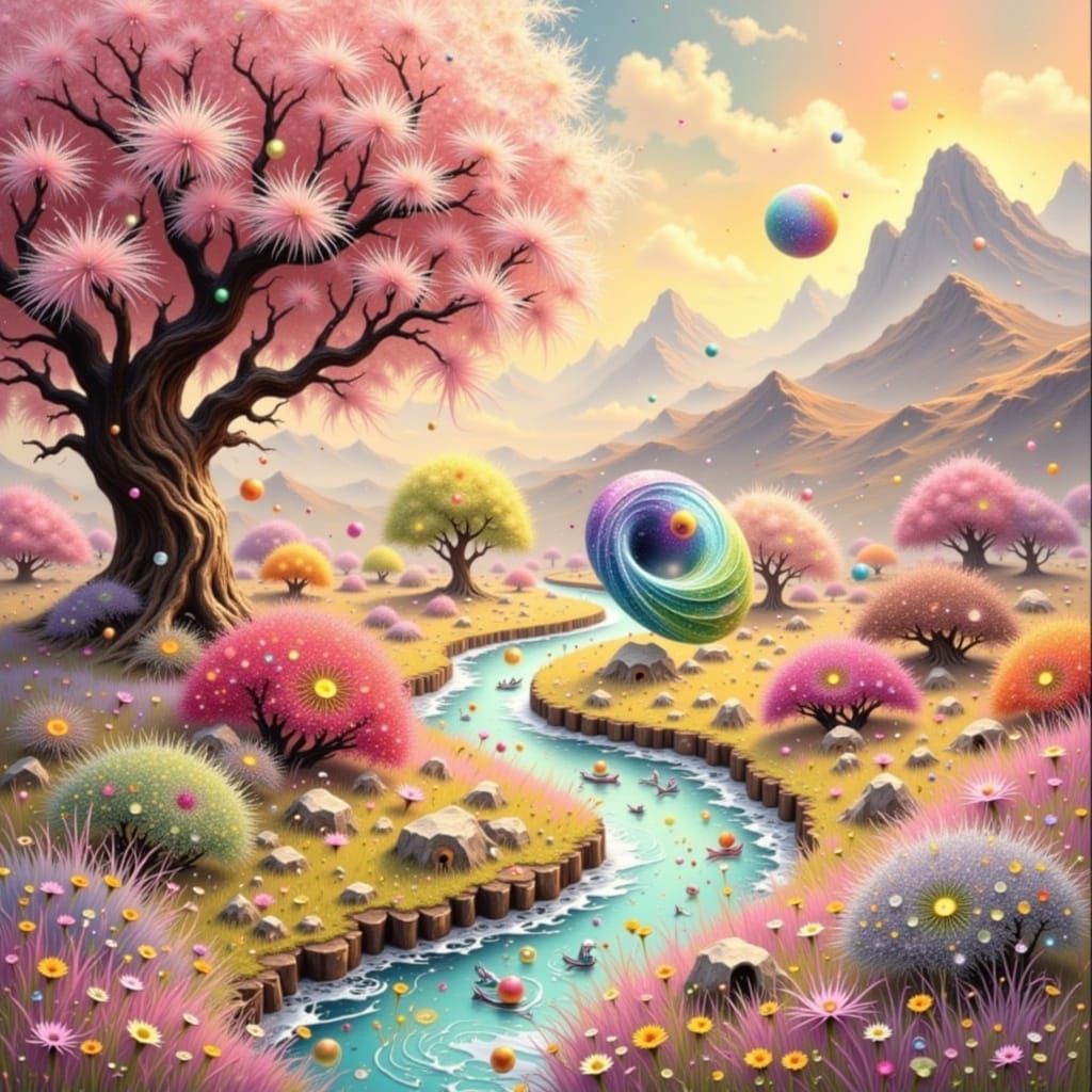 Iridescent Vortex Tunnel in Abstract Expressionist Style