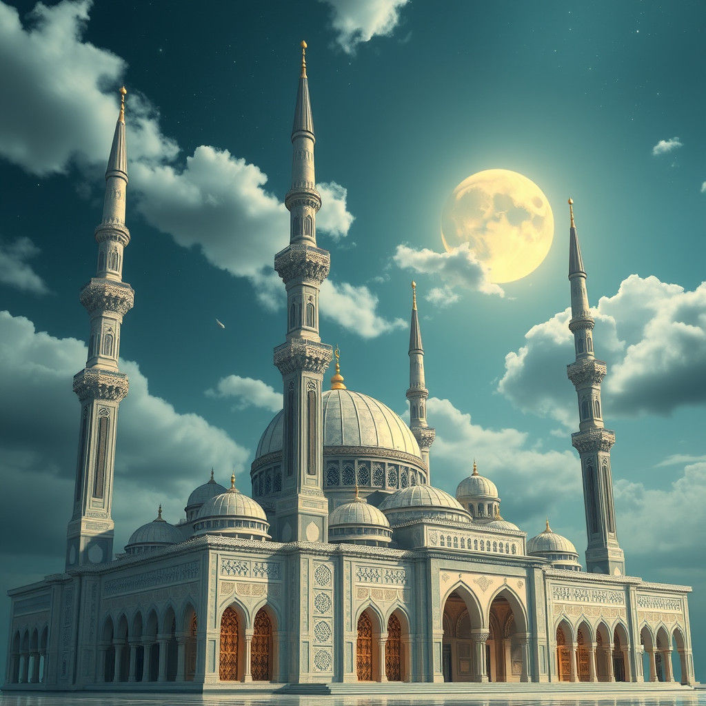 Ethereal Mosque Under Moonlight: Inspired by Islamic Art