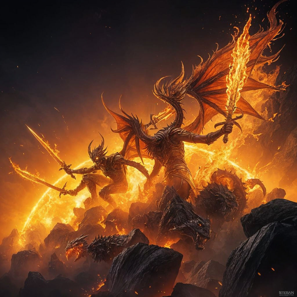 Dark Fantasy Balrogs Emerge from the Sun in Epic Concept Art