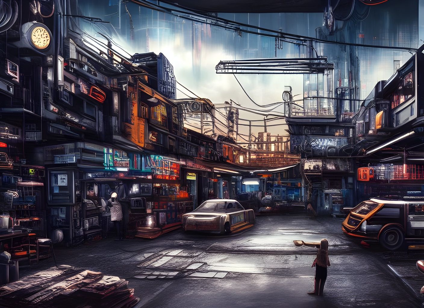 Cyberpunk black market fabrication area