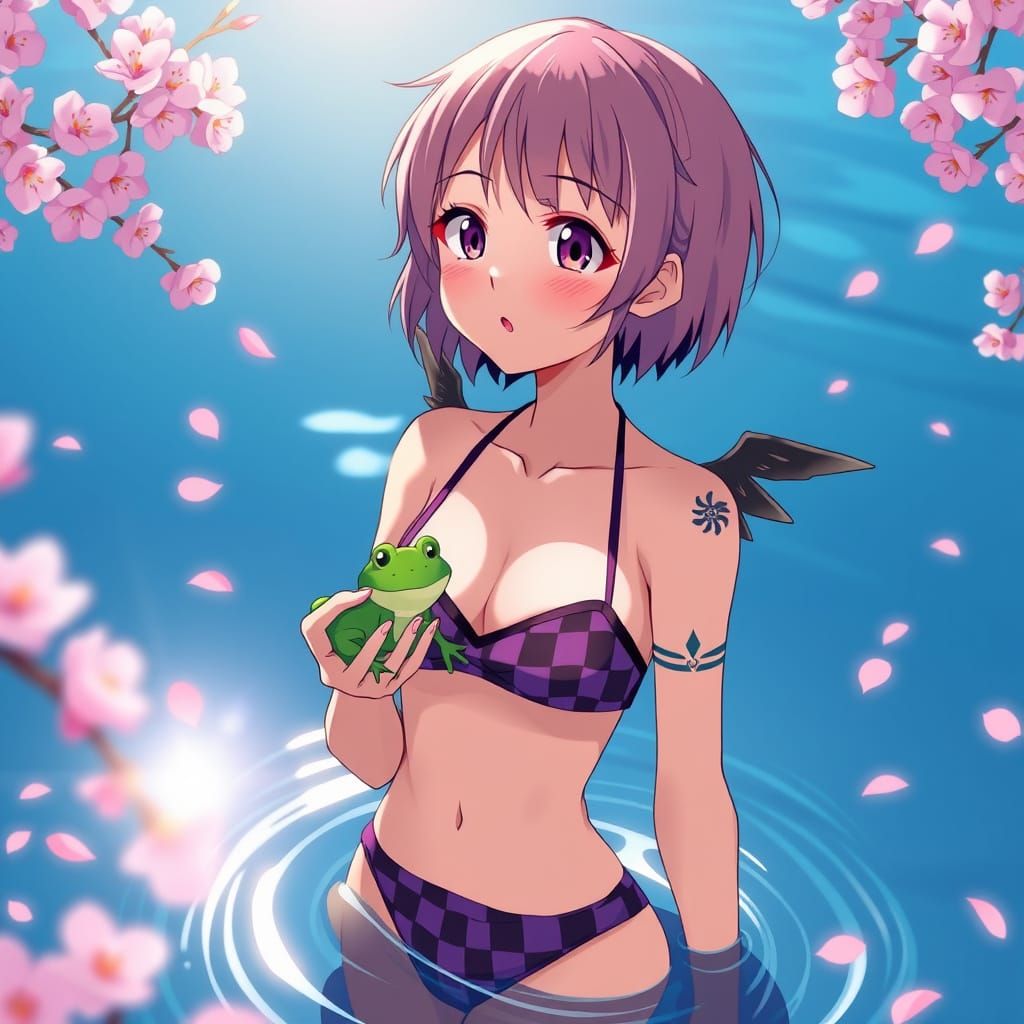 Surreal Anime Portrait of a Young Woman with Wings and Cherr...