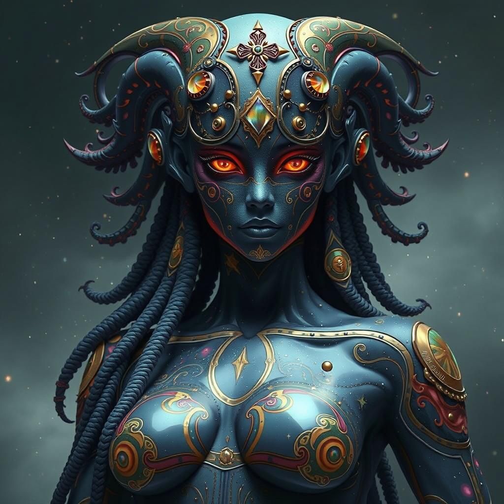Celestial Goddess with Cosmic Body in Hyperreal 3D