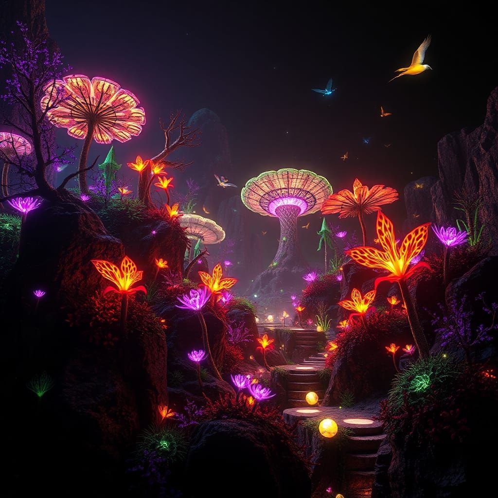 Bioluminescent Fantasy Realm in Dreamlike Matte Painting Sty...