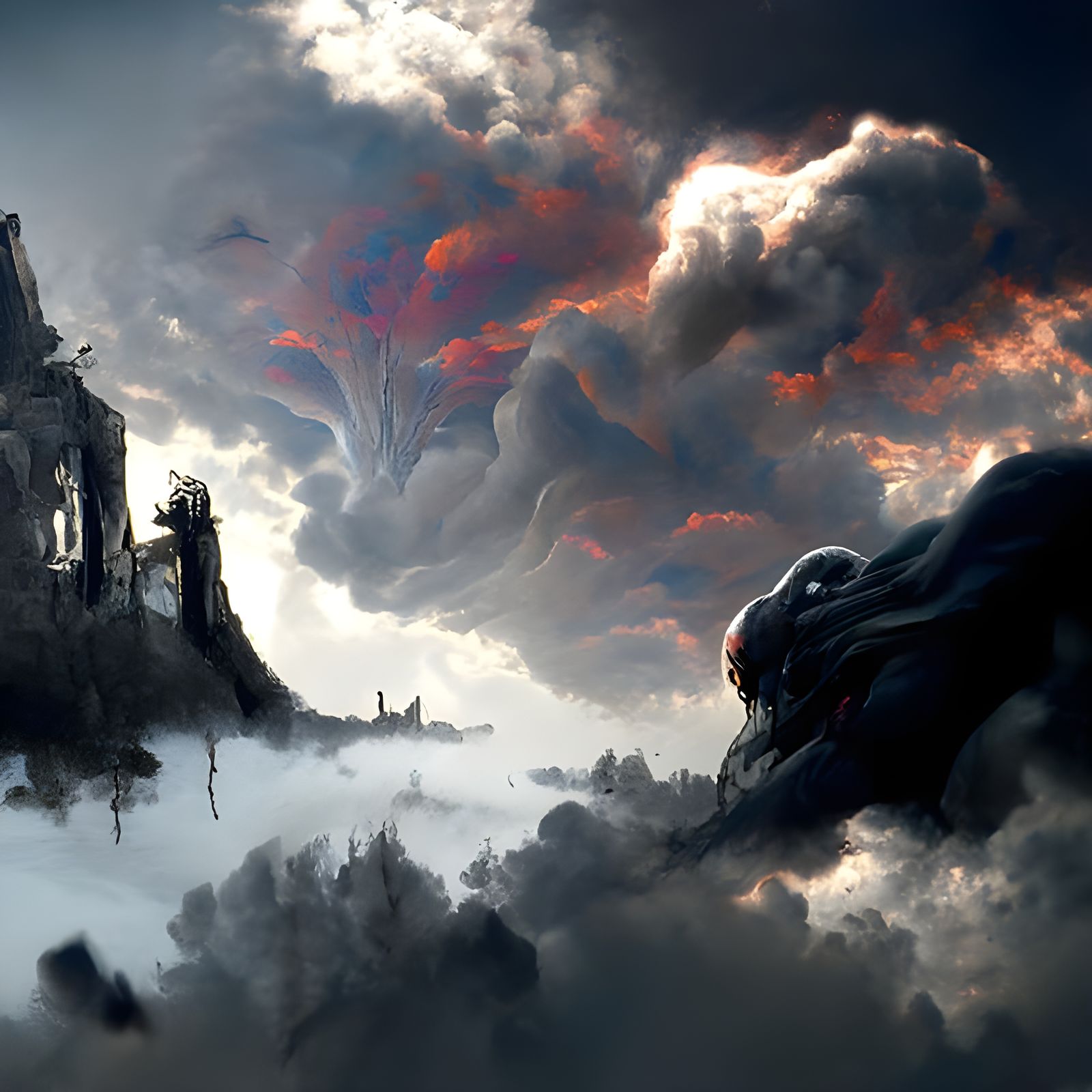 Giant Evil Monster Concept Art in the Clouds
