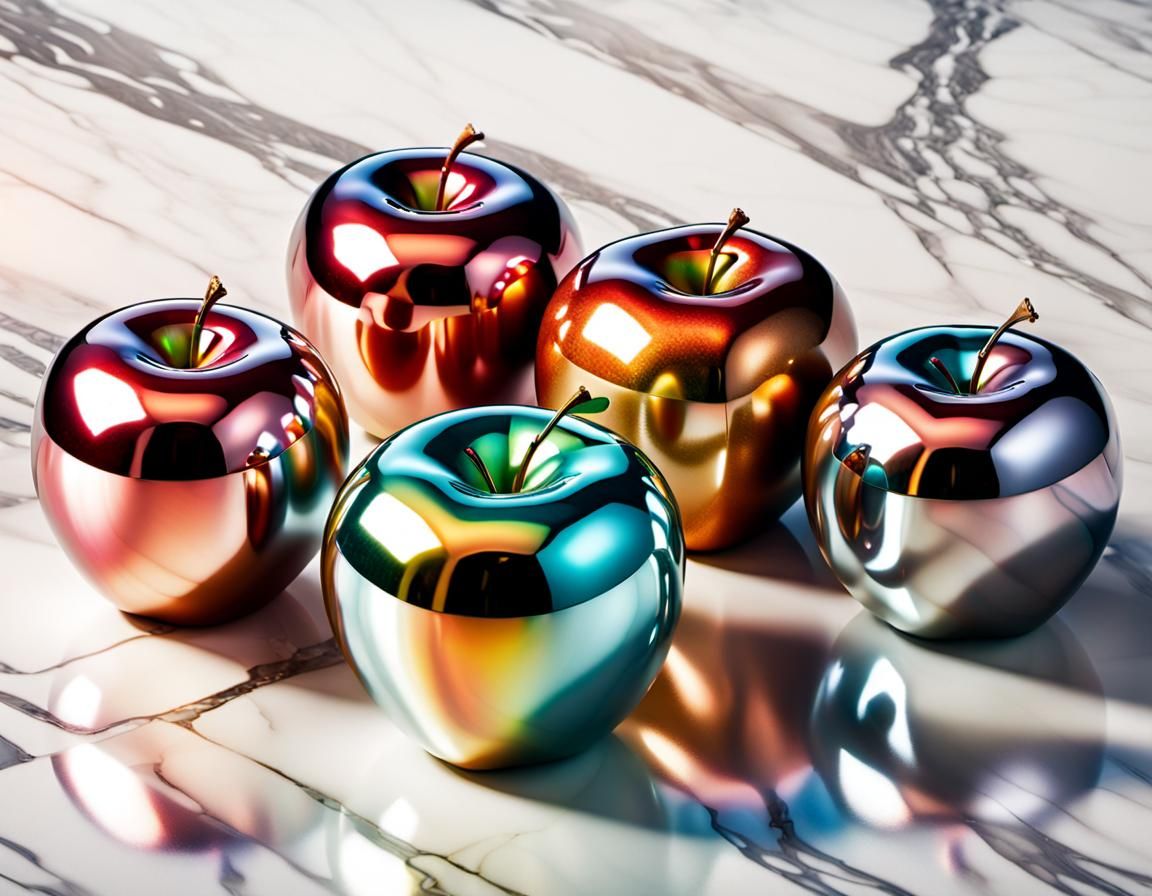 Chrome Apples on Marble: Hyperdetailed Concept Art