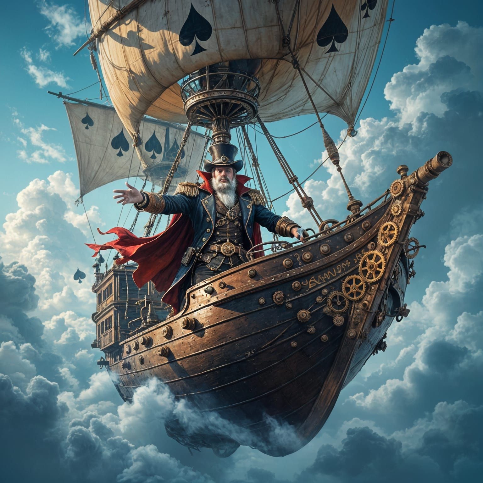 Steampunk Airship Captain Jack of Spades Navigates Storm