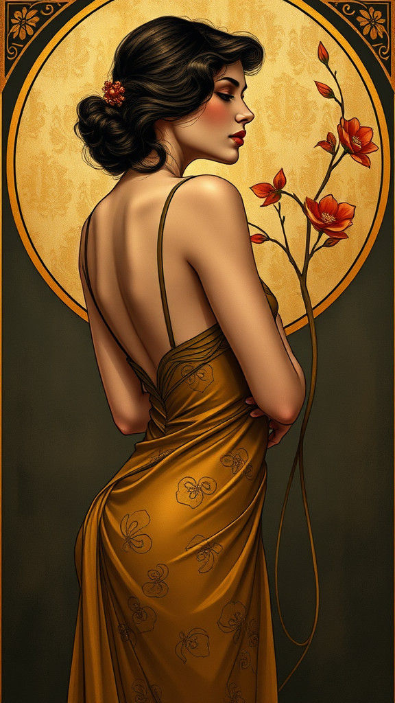 Elegant Woman in Art Nouveau Style