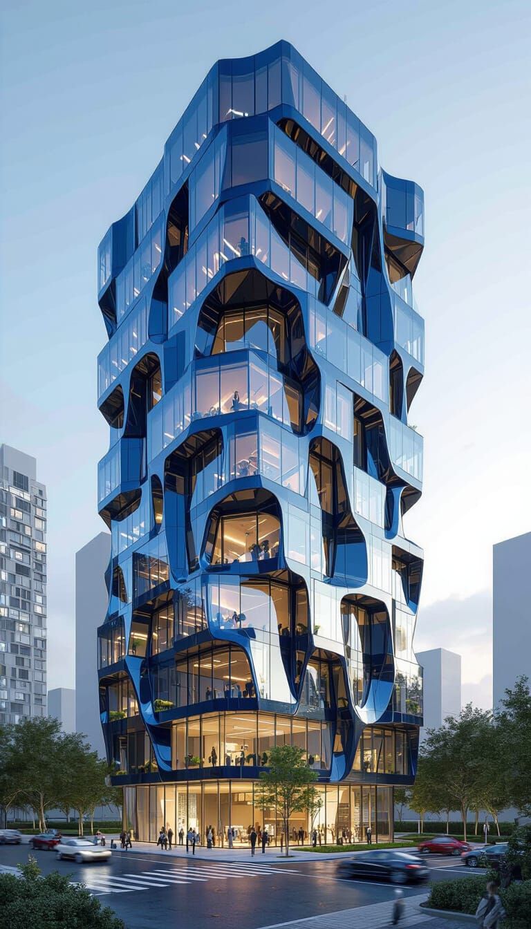 Futuristic Twisted High-Rise Building in 3D Render