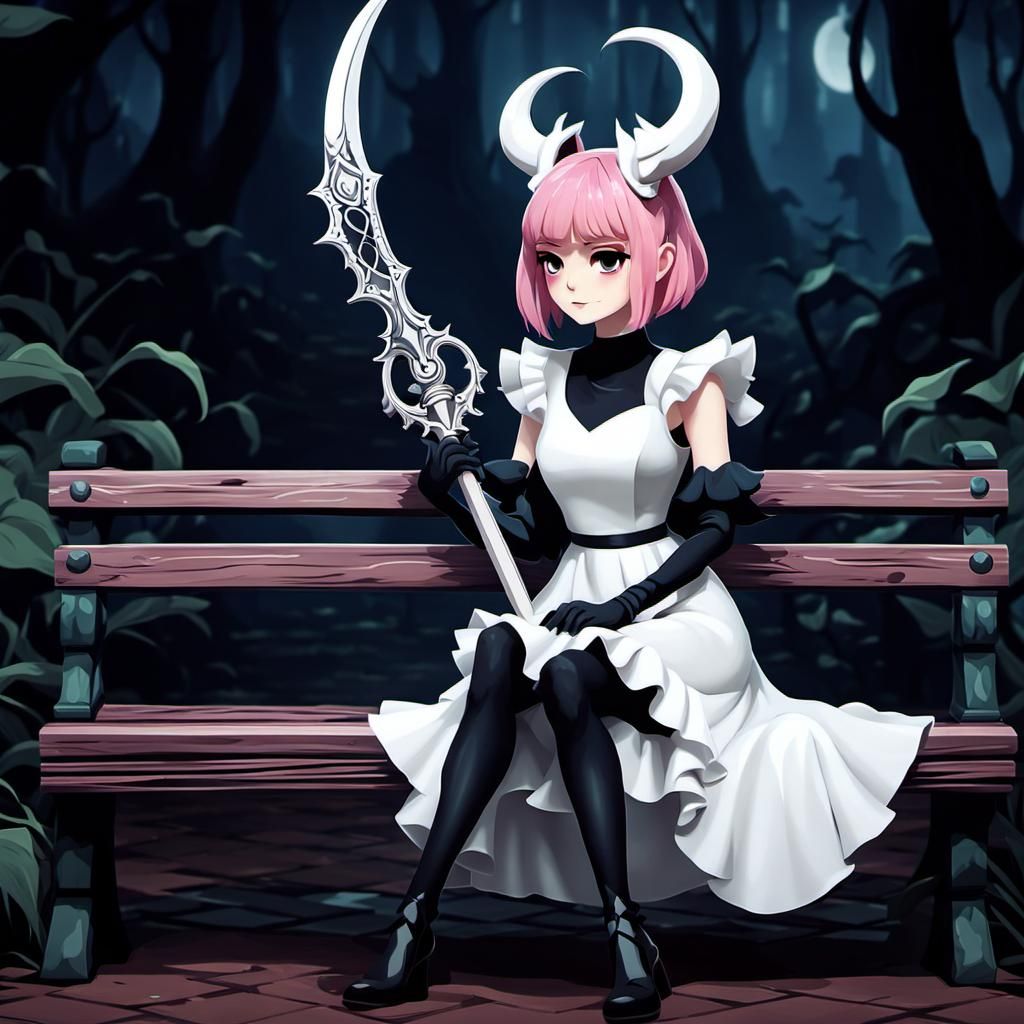 Anime Girl with Scythe in Hollow Knight Style