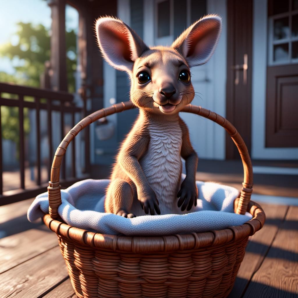 Kawaii Kangaroo in Basket: 3D Game Cinematic