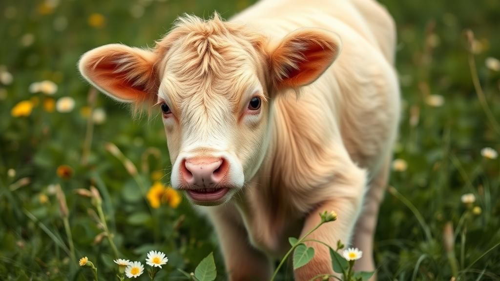 Cute Highland Cow Calf Eating Clover