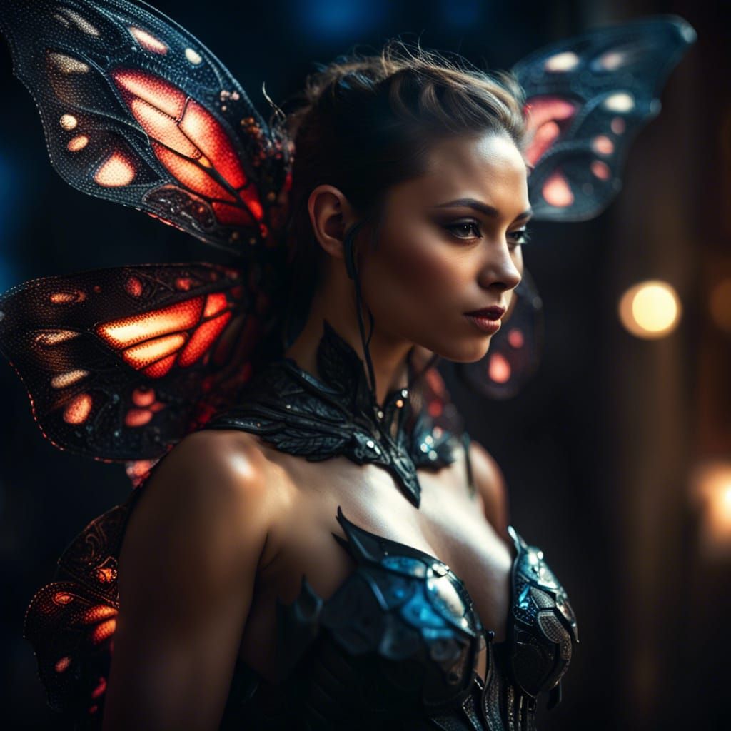 Gorgeous Demon Woman with Butterfly Wings