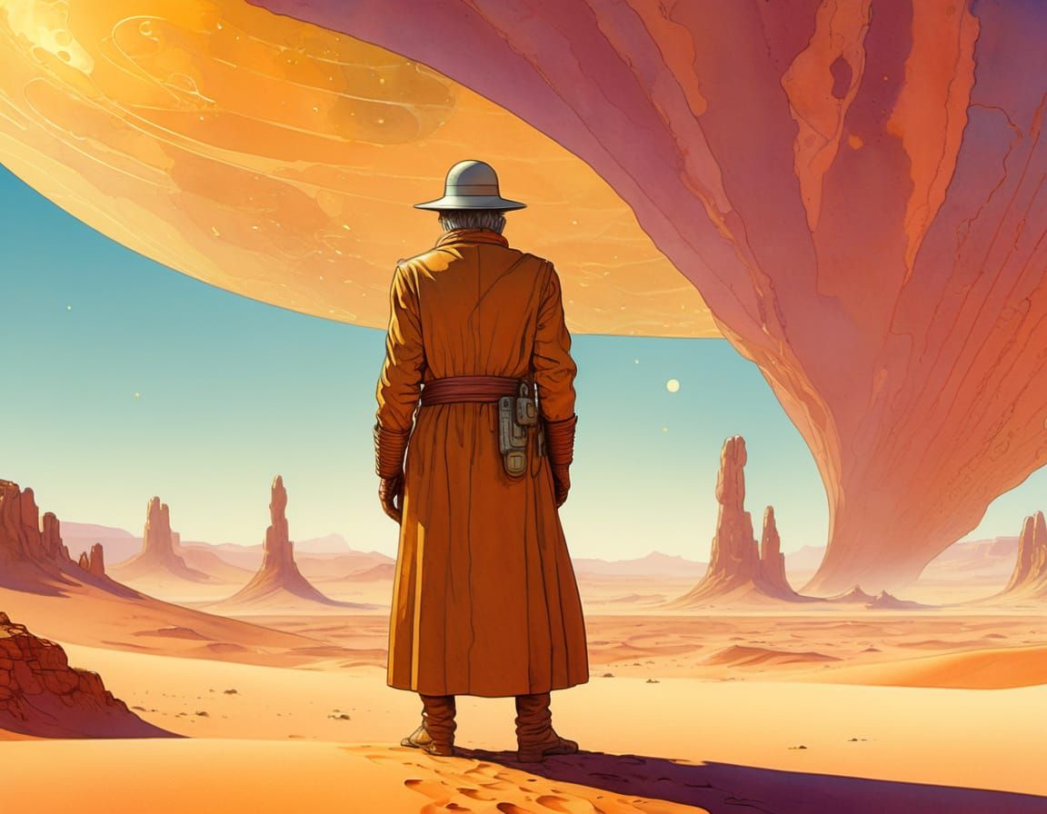 Moebius in a Dreamlike Desert Landscape