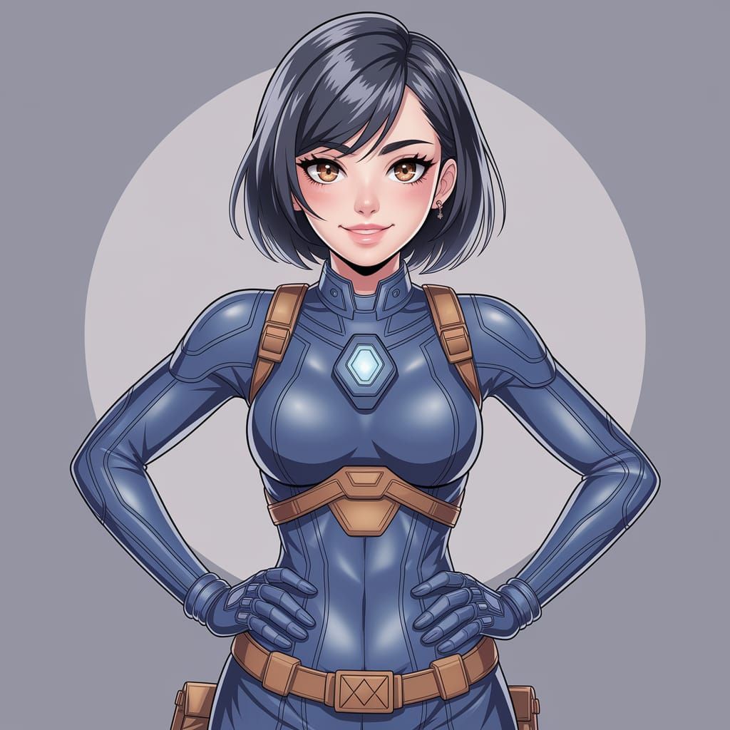 Confident Thai Woman in Stealth Suit, Anime Style