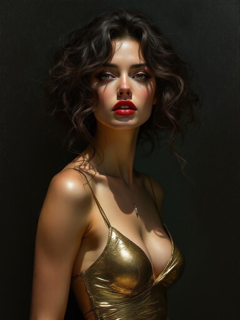 Swedish Pin-Up in Film Noir Impasto Style