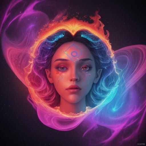 Holographic Astral Text Art in Pablo Amaringo Style