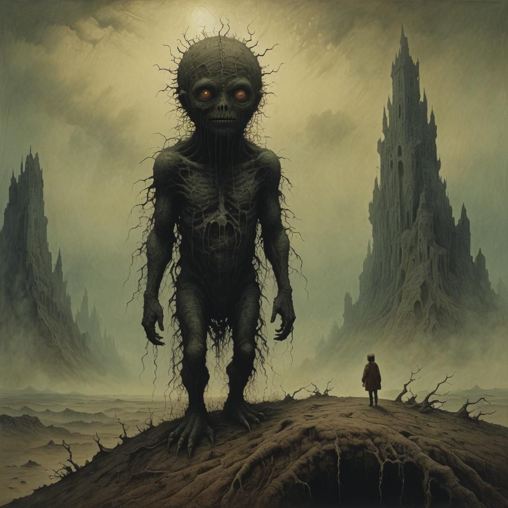 Disturbing Monster Kid in Beksinski Style