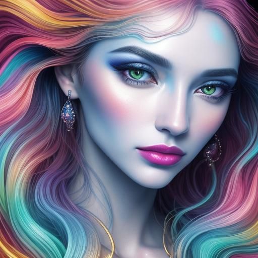 Surreal Woman's Face with Iridescent Makeup