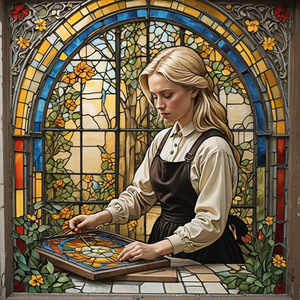Young Woman Creates Stained Glass Art