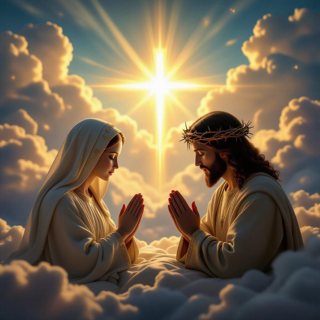 Divine Virgin Mary and Jesus in Prayer