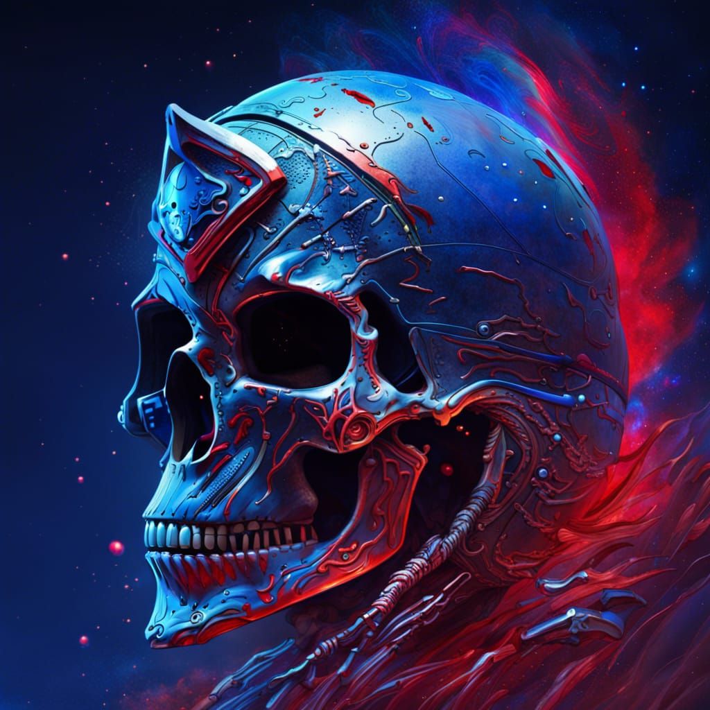 Warrior Skull Helmet in Space: Hyperrealistic Concept Art