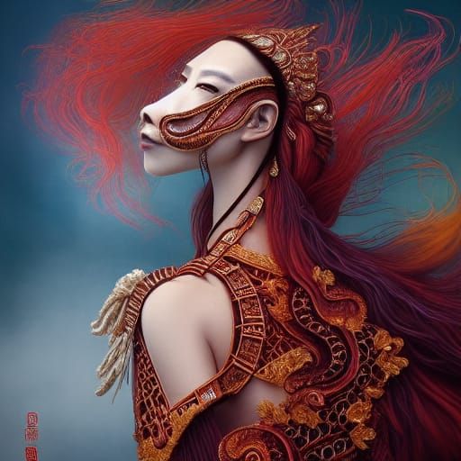 Elegant Chinese Woman with Horse, Digital Art