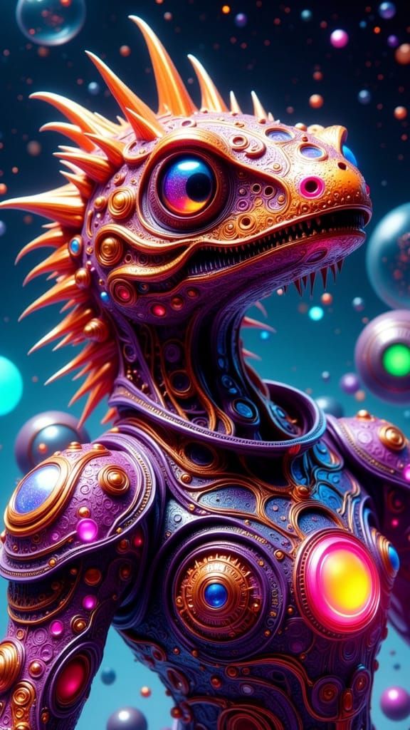 Reptilian Nanobot Creature in Sci-Fi Ink-Wash Art