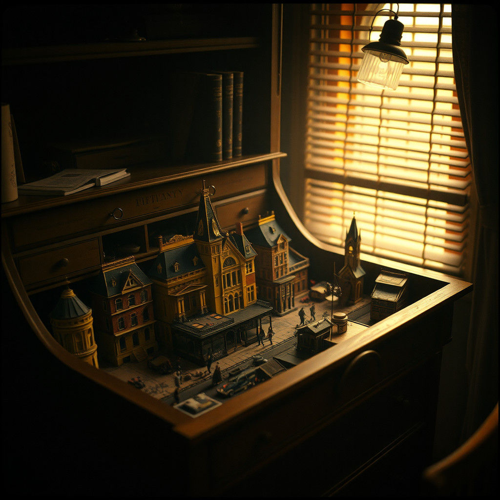 Miniature 1800s City Hidden in Notary's Desk