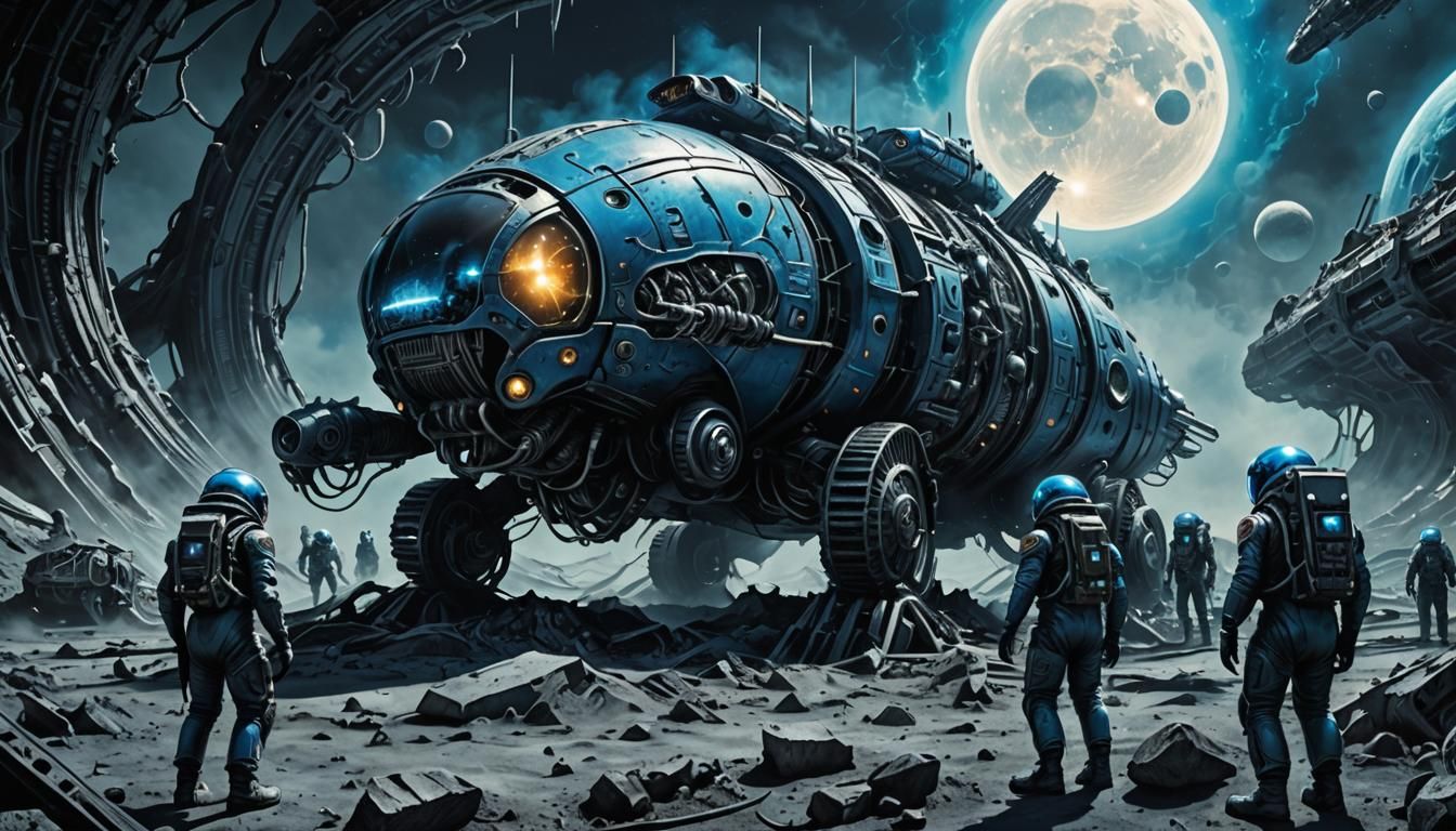 Astronauts Explore Crashed Alien Ship: Sci-Fi Surrealism