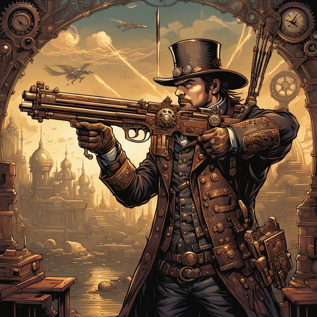 Steampunk Arrow Gun in Comic Book Art Style