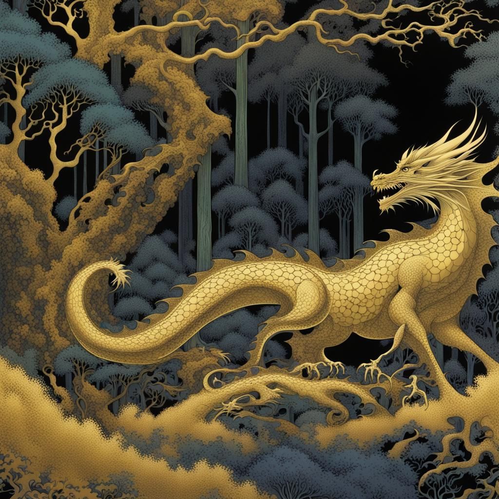Enchanted Forest Dragon in Sinister Fantasy Style