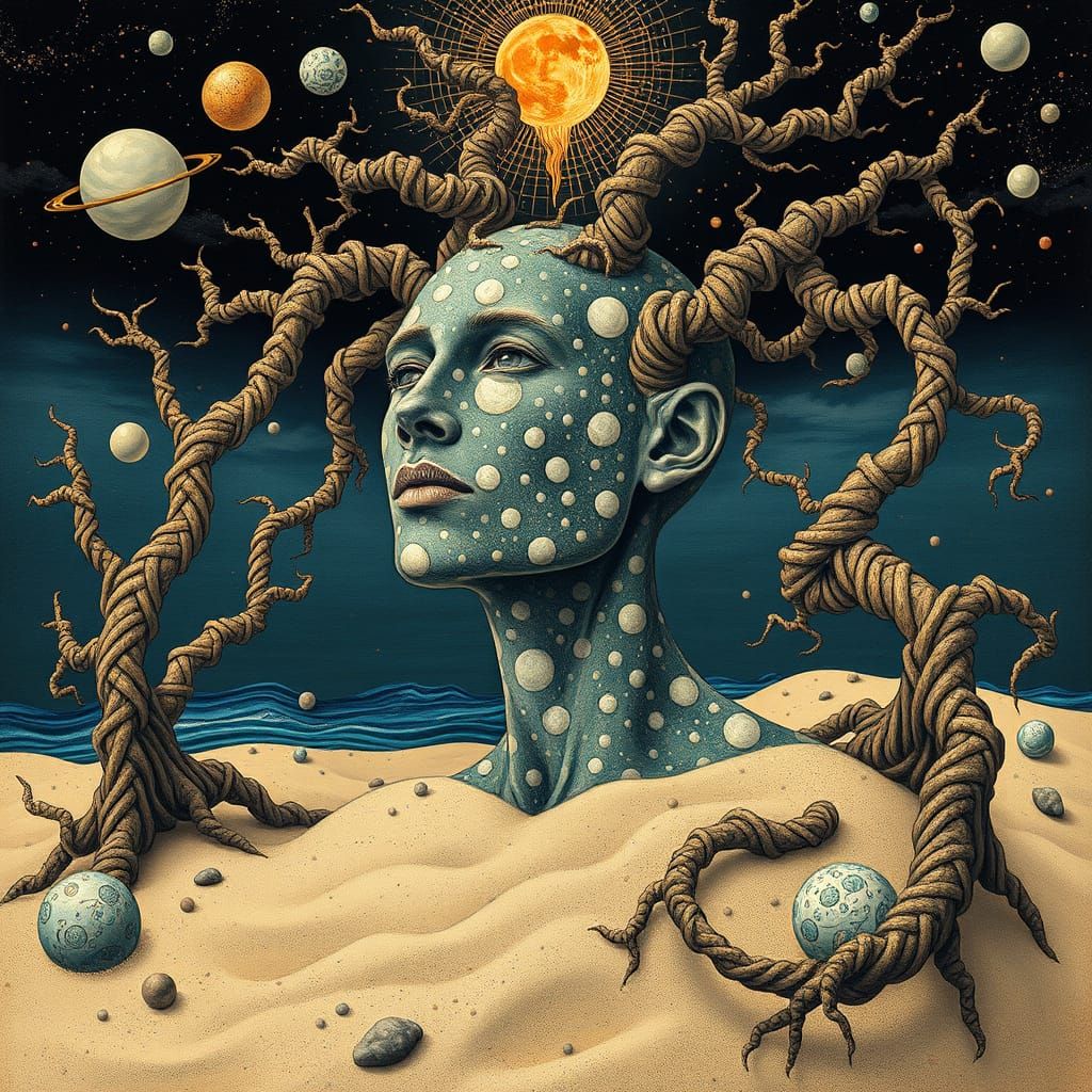 Surreal Man with Knots and Vines in Pastel Colors