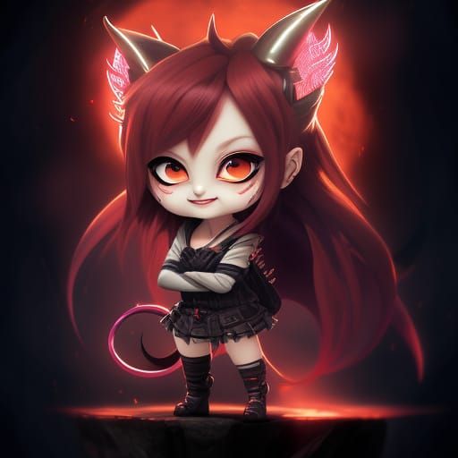 Devious Femboi Demon Chibi Character Portrait