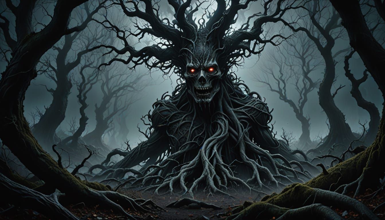 Dark Surreal Figure Rises from Mysterious Mist