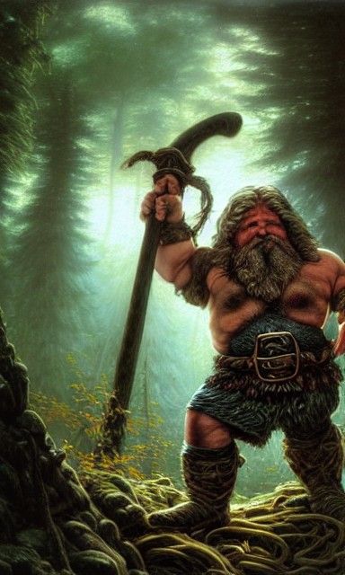 Dwarf Barbarian Portrait in Magical Forest