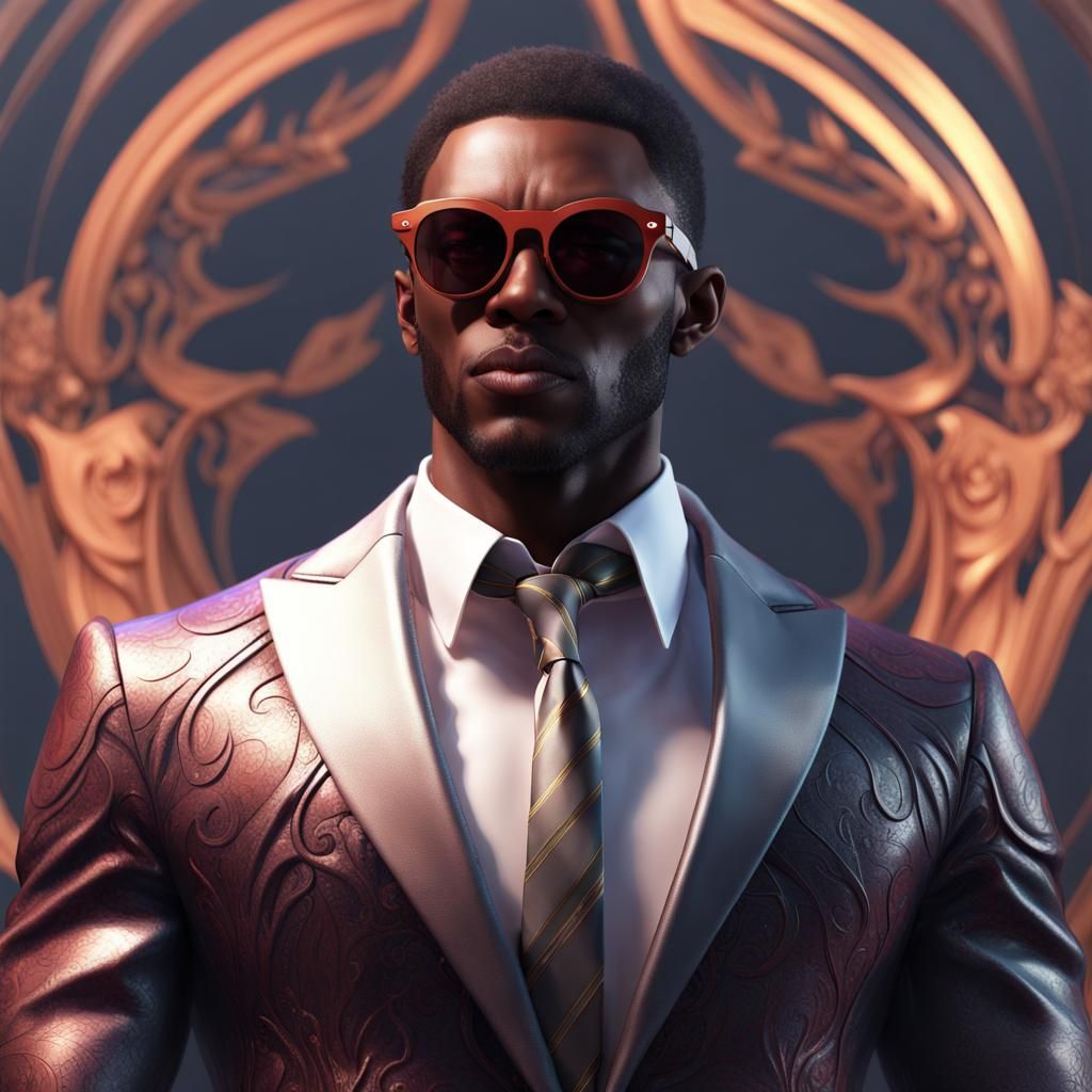 Black Demon in Suit: Hyperrealistic 8K Portrait