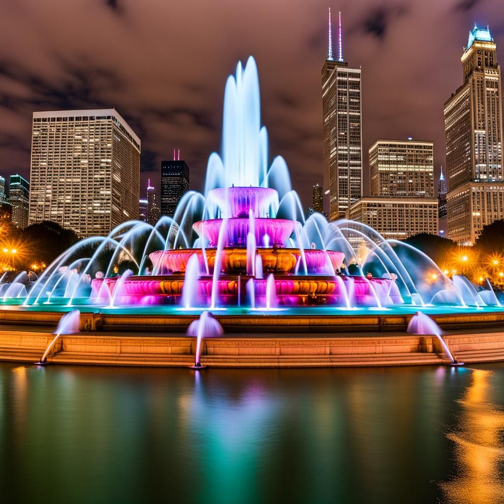 Buckingham Fountain in Chicago at Night