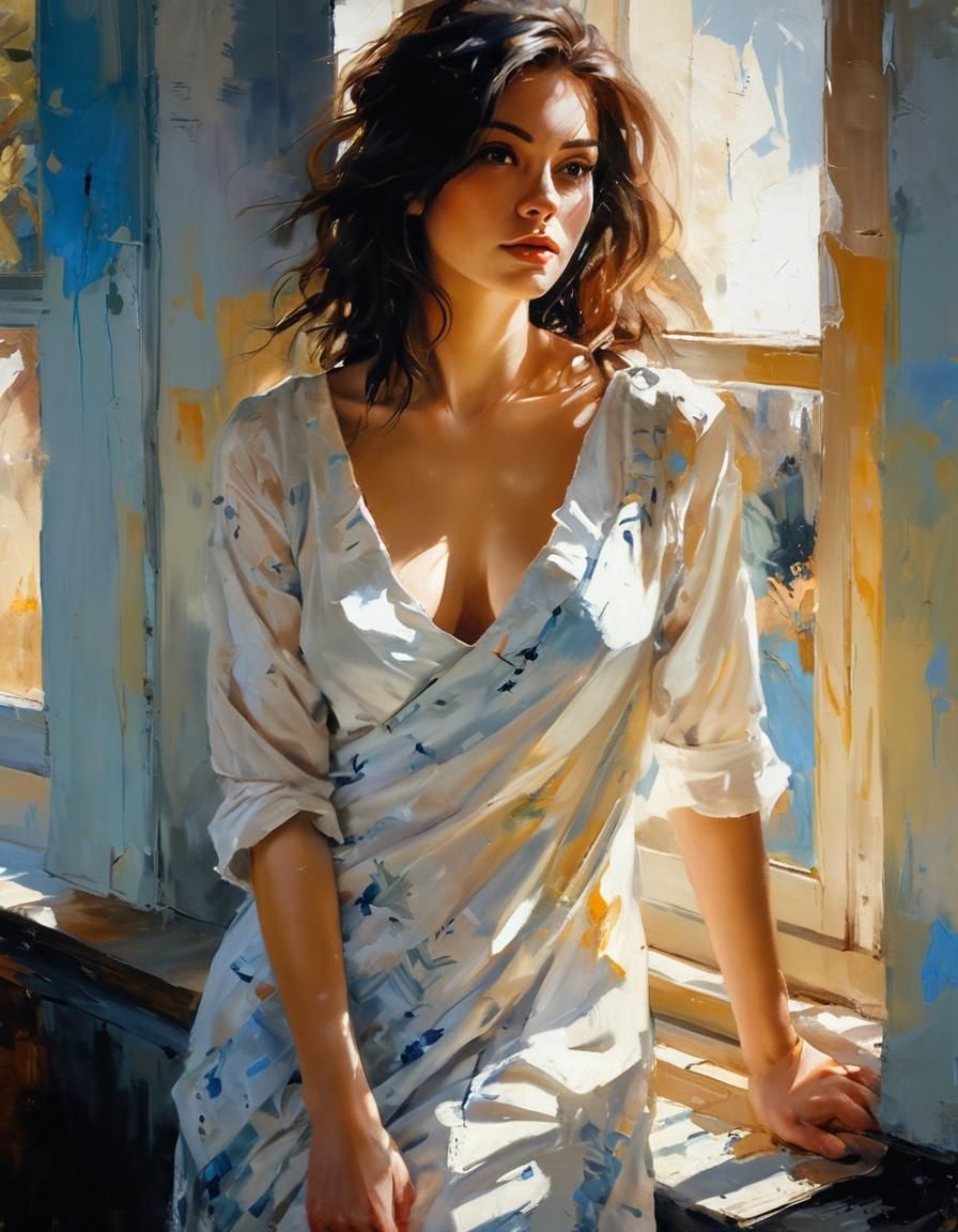 Expressionist Oil Painting of a Woman by Window